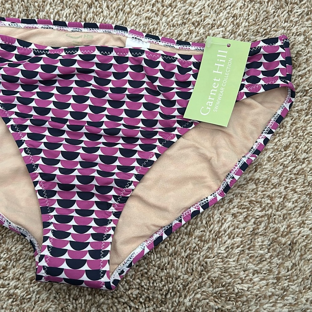 Garnet Hill navy and magenta bikini bottoms, size 12